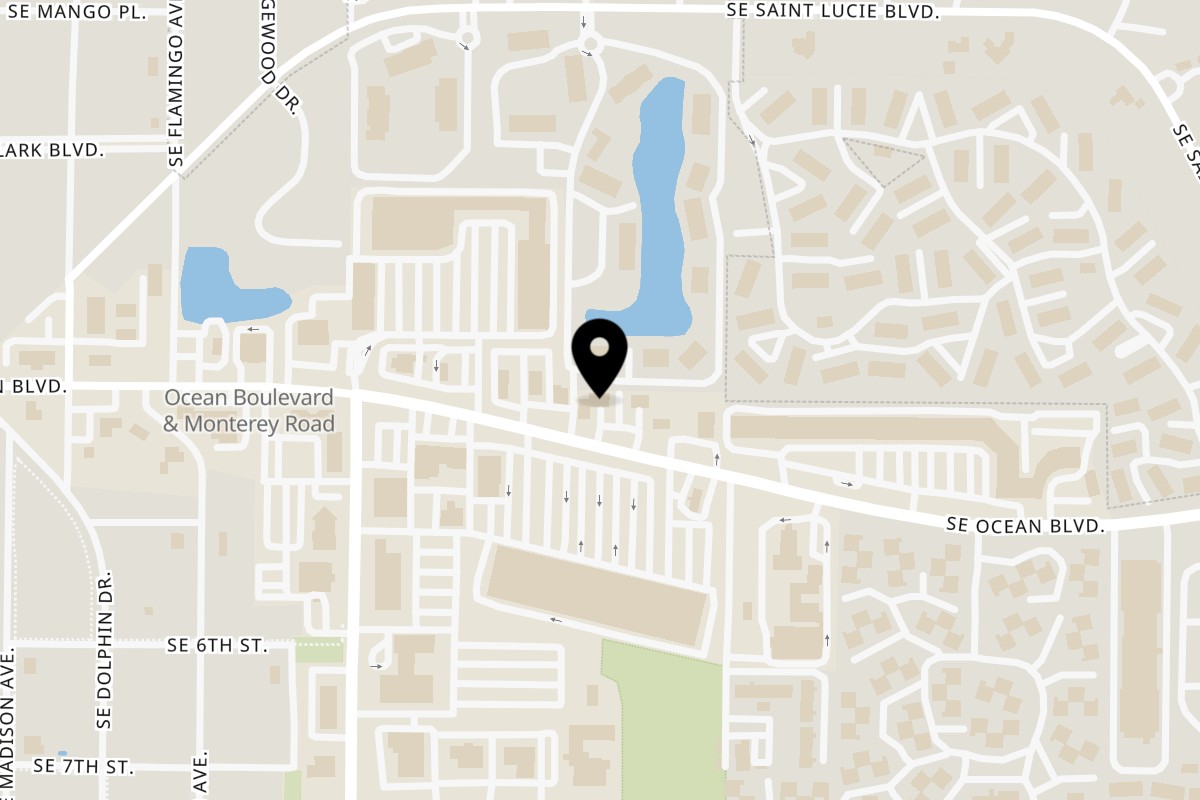 Map showing the location of Carmelas Brick Oven Pizza on 2311 SE Ocean Blvd in Stuart